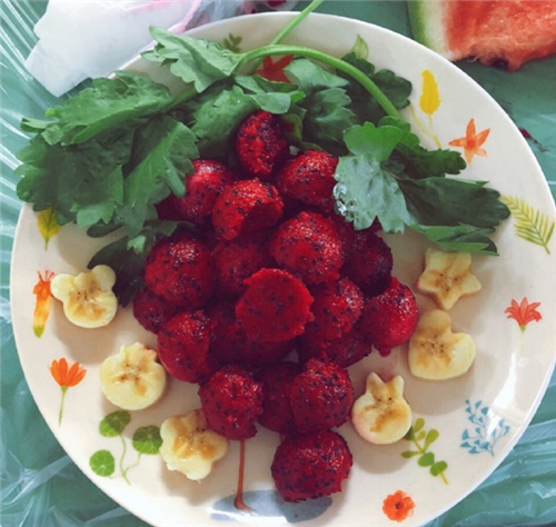幼兒園創(chuàng)意水果拼盤，用水果制作成一個鳥窩